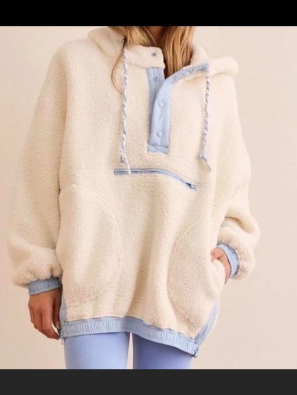 ARULA Cream Teddy Jacket with Light Blue Trim